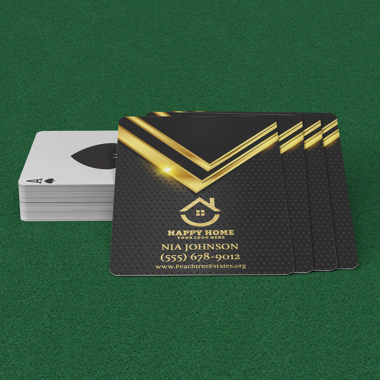 Custom Realtor-Branded Playing Cards with Gold-Highlighted Contact Details – Perfect for Memorable Game Nights