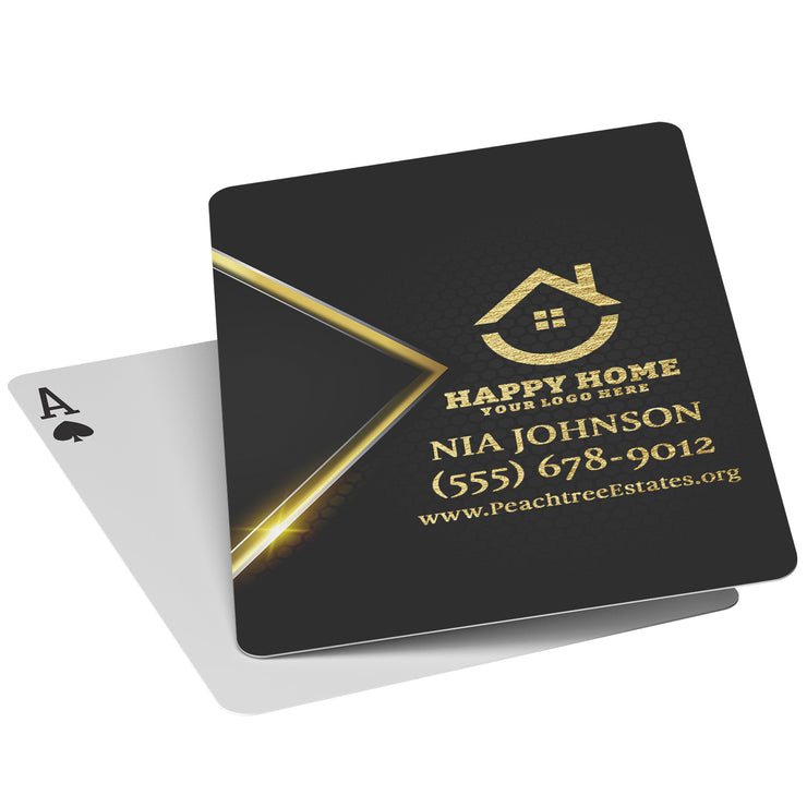 Sweet Success: Custom Realtor Playing Cards with Elegant Honeycomb Design and Gold-Accented Contacts