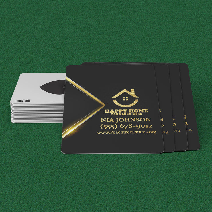 Sweet Success: Custom Realtor Playing Cards with Elegant Honeycomb Design and Gold-Accented Contacts