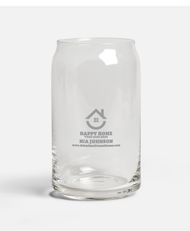 Personalized Etched Can Glasses with Realtor Logo | Custom 16 oz. Glassware