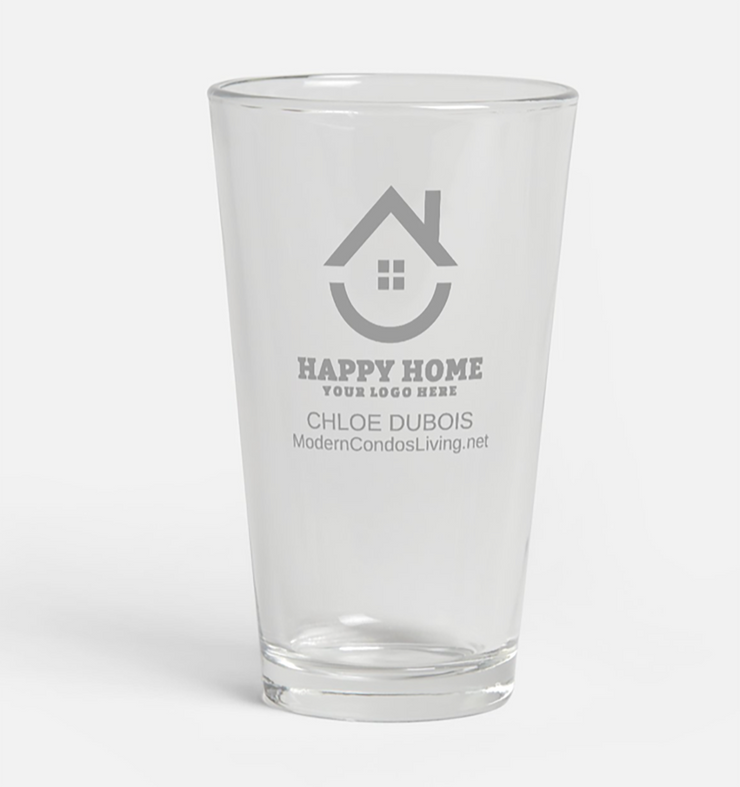 Personalized Etched Pint Glasses with Realtor Logo | Custom 16 oz. Glassware