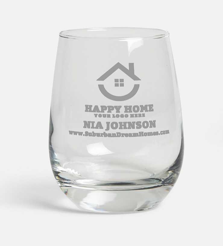 Custom Etched Stemless Wine Glasses for Real Estate Professionals – Elevate Your Brand with Every Pour