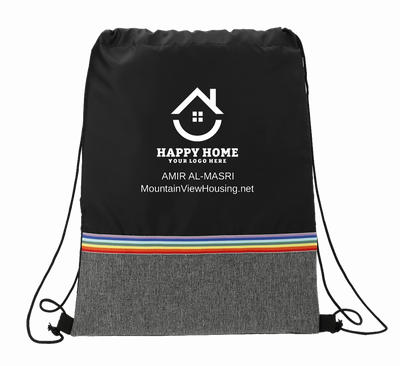 Bulk Lot of 100 Customizable Rainbow Recycled Realtor Drawstring Bags - Screen Printed Logo & Contact Info