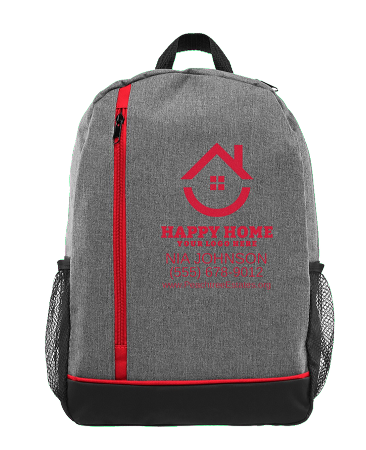 Custom Real Estate Agent Backpack - Heather Gray, Durable Polyester with Logo & Contact Info (Minimum Order 25)