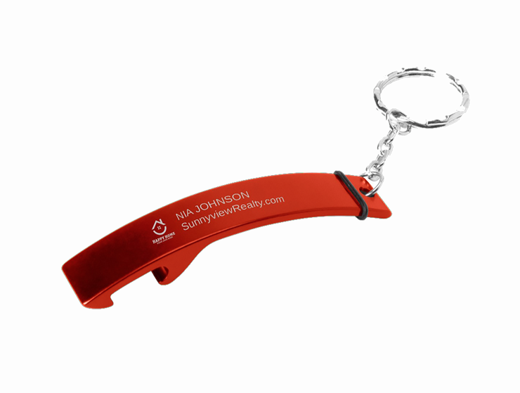 Custom Realtor Bottle Opener Keychain - Personalized Logo, Name & Website Etched Metal Keyring